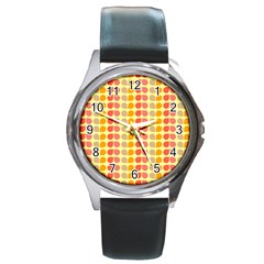 Colorful Leaf Pattern Round Leather Watch (silver Rim)