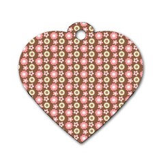 Cute Floral Pattern Dog Tag Heart (two Sided)