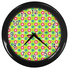 Cute Floral Pattern Wall Clock (Black)