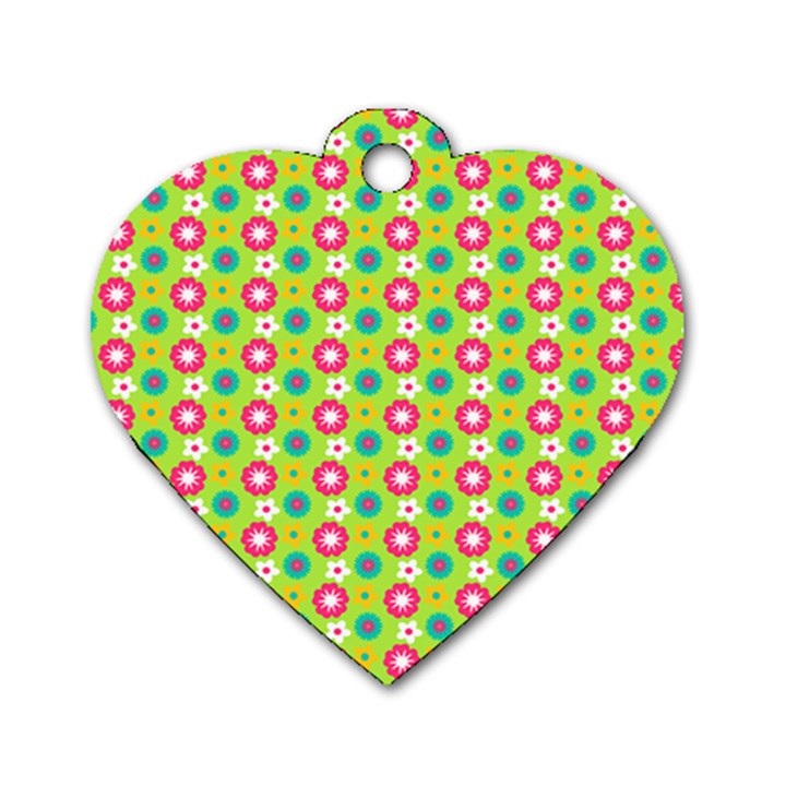 Cute Floral Pattern Dog Tag Heart (One Sided) 