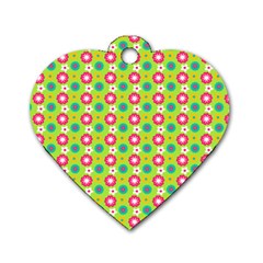 Cute Floral Pattern Dog Tag Heart (Two Sided)