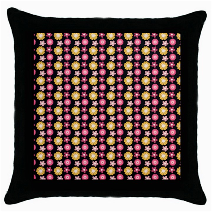 Cute Floral Pattern Black Throw Pillow Case