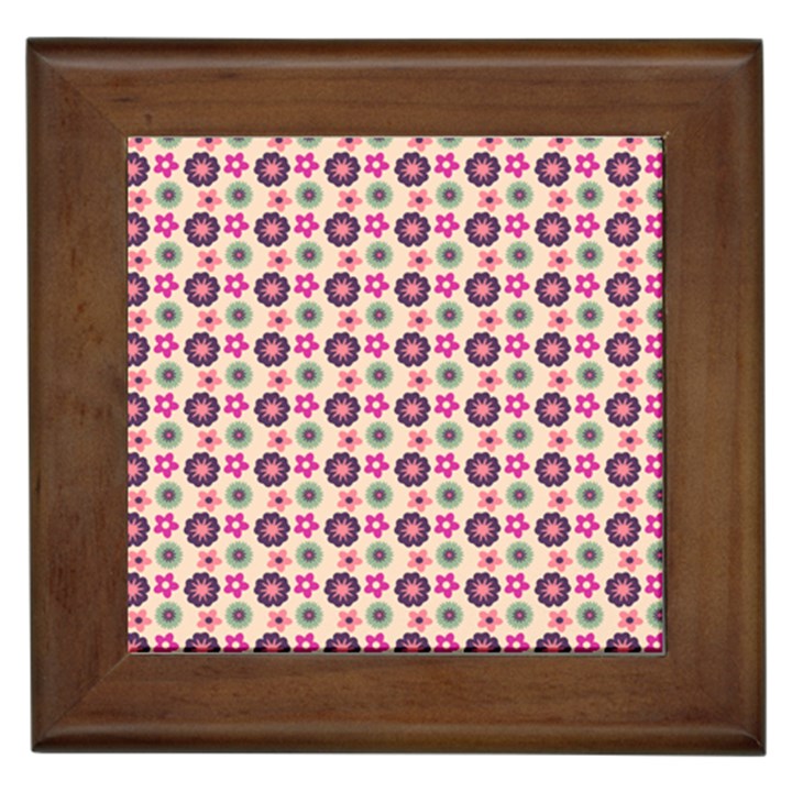 Cute Floral Pattern Framed Ceramic Tile