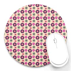 Cute Floral Pattern 8  Mouse Pad (round)