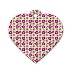 Cute Floral Pattern Dog Tag Heart (one Sided) 