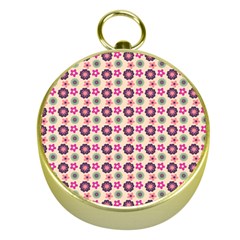 Cute Floral Pattern Gold Compass by GardenOfOphir