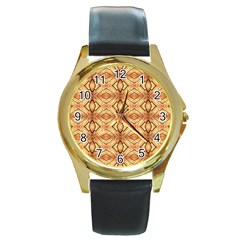 Faux Animal Print Pattern Round Leather Watch (gold Rim) 