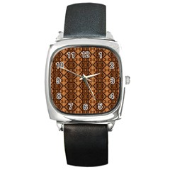 Faux Animal Print Pattern Square Leather Watch by GardenOfOphir