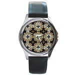 Faux Animal Print Pattern Round Leather Watch (Silver Rim) Front