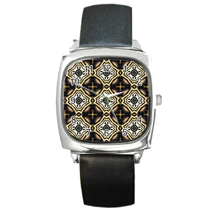 Faux Animal Print Pattern Square Leather Watch