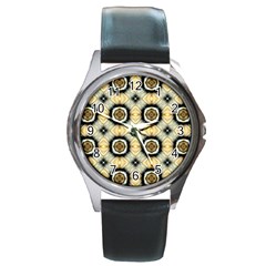 Faux Animal Print Pattern Round Leather Watch (silver Rim)