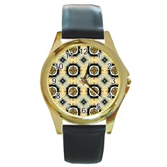 Faux Animal Print Pattern Round Leather Watch (gold Rim) 