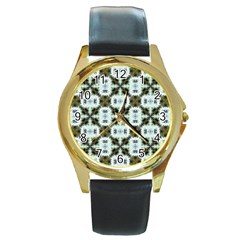 Faux Animal Print Pattern Round Leather Watch (gold Rim) 