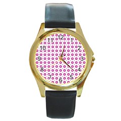 Cute Pretty Elegant Pattern Round Leather Watch (gold Rim)  by GardenOfOphir