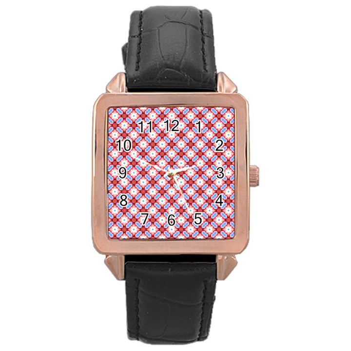 Cute Pretty Elegant Pattern Rose Gold Leather Watch 