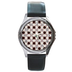 Cute Pretty Elegant Pattern Round Leather Watch (silver Rim) by GardenOfOphir