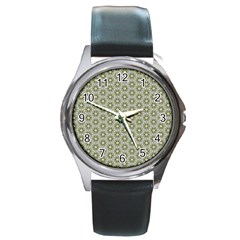 Cute Pretty Elegant Pattern Round Leather Watch (silver Rim) by GardenOfOphir