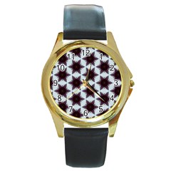 Cute Pretty Elegant Pattern Round Leather Watch (gold Rim)  by GardenOfOphir