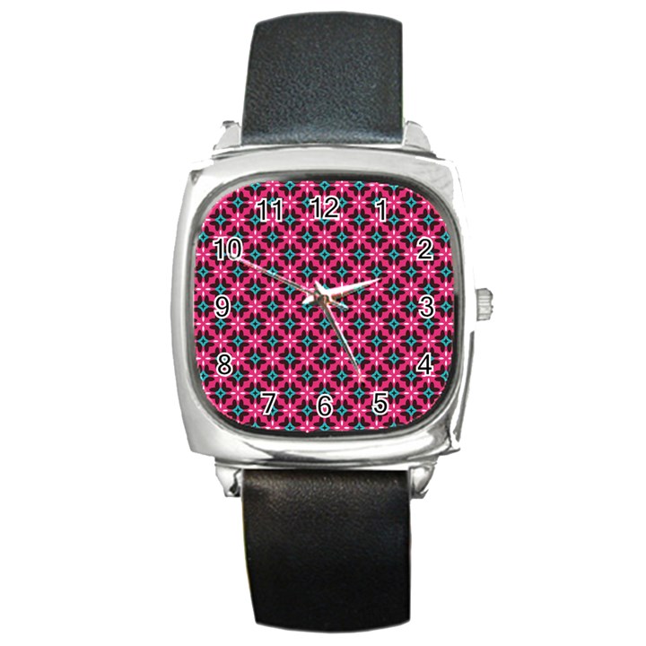 Cute Pretty Elegant Pattern Square Leather Watch