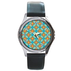 Cute Pretty Elegant Pattern Round Leather Watch (silver Rim)