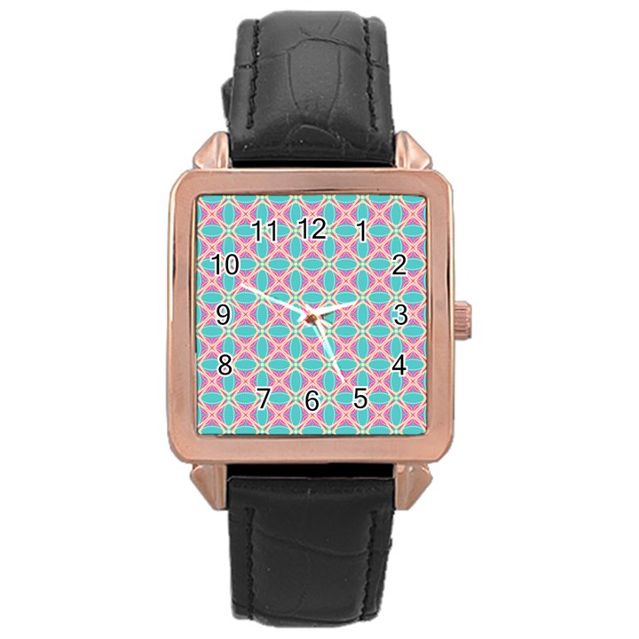 Cute Pretty Elegant Pattern Rose Gold Leather Watch 