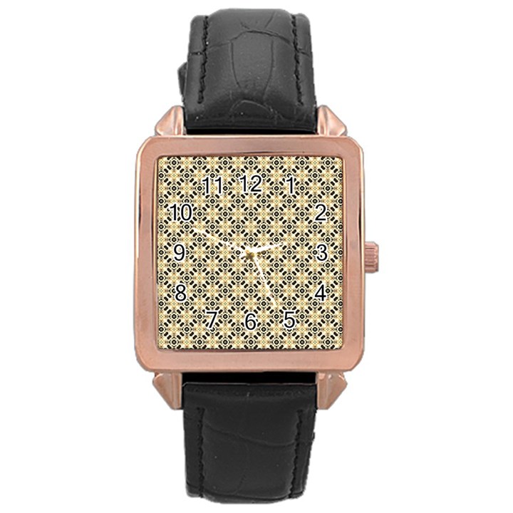 Cute Pretty Elegant Pattern Rose Gold Leather Watch 