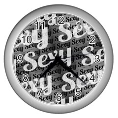 Sexy Text Typographic Pattern Wall Clock (silver)