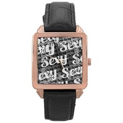 Sexy Text Typographic Pattern Rose Gold Leather Watch  by dflcprints