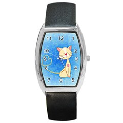 Cute Cat Tonneau Leather Watch