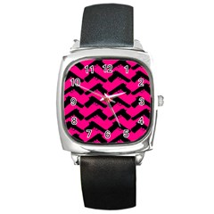 Pink Gun Square Leather Watch