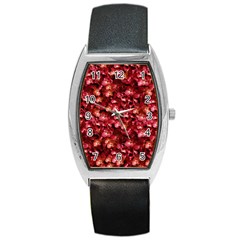 Warm Floral Collage Print Tonneau Leather Watch