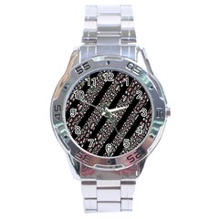 Organic Texture Stripe Pattern Stainless Steel Watch by dflcprints