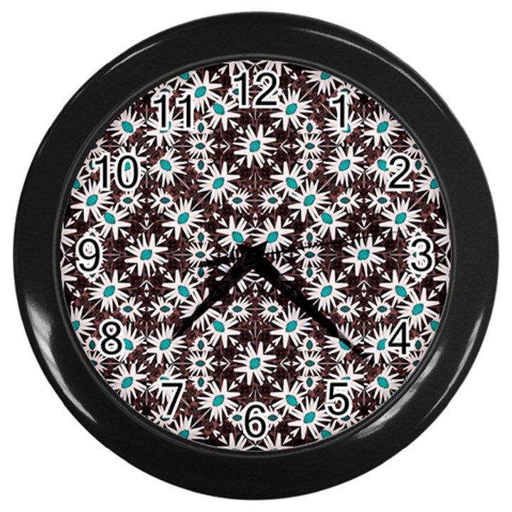 Modern Floral Geometric Pattern Wall Clock (Black)