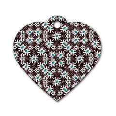 Modern Floral Geometric Pattern Dog Tag Heart (Two Sided)