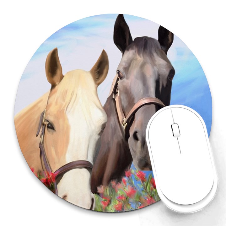 Miwok Horses 8  Mouse Pad (Round)