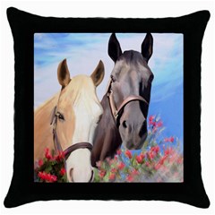 Miwok Horses Black Throw Pillow Case by JulianneOsoske