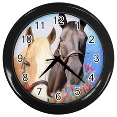 Miwok Horses Wall Clock (black) by JulianneOsoske