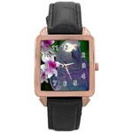 African Grey Parrot Rose Gold Leather Watch  Front