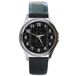 Black and White Tribal  Round Leather Watch (Silver Rim) Front