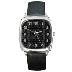 Black And White Tribal  Square Leather Watch by dflcprints