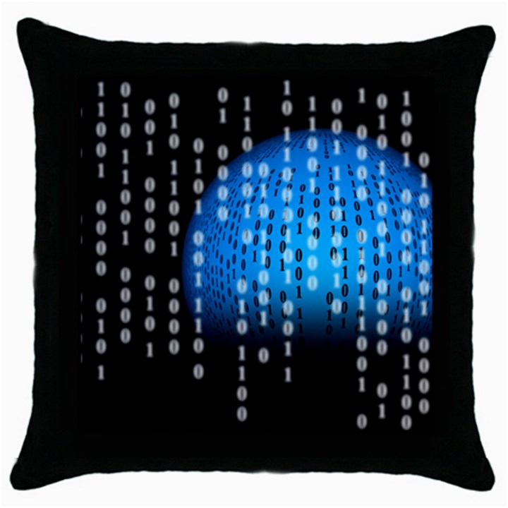 Binary Rain Black Throw Pillow Case