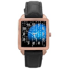 Binary Rain Rose Gold Leather Watch  by StuffOrSomething