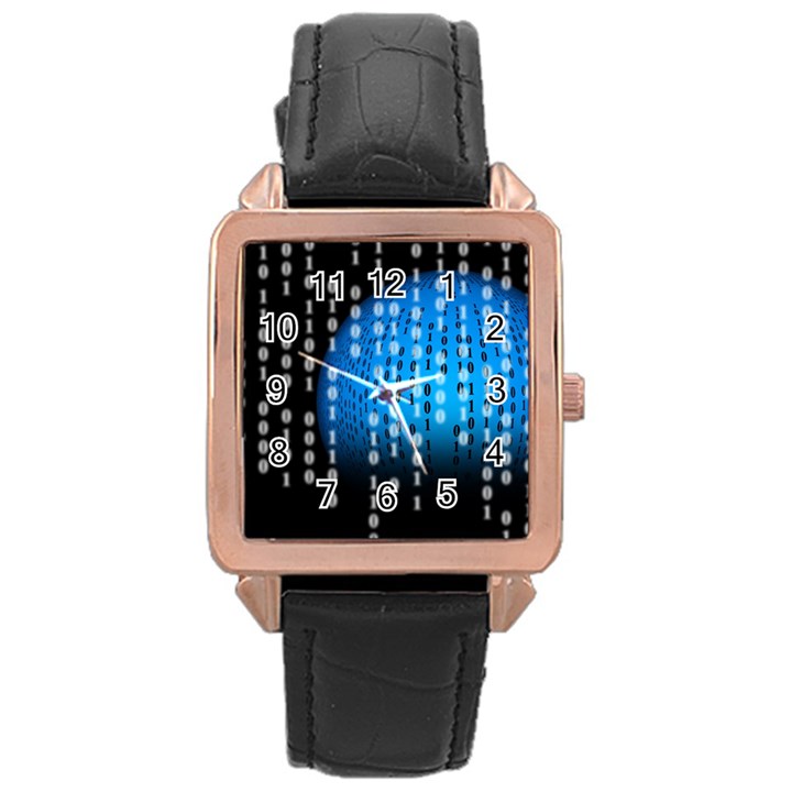 Binary Rain Rose Gold Leather Watch 