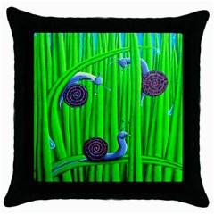 Three Sliding Snails Black Throw Pillow Case