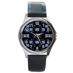 Futuristic Geometric Design Round Leather Watch (silver Rim) by dflcprints