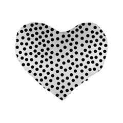 Black Polka Dots Standard 16  Premium Flano Heart Shape Cushion 