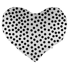 Black Polka Dots Large 19  Premium Flano Heart Shape Cushion