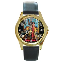 Megaforce F412359c Round Leather Watch (gold Rim) 