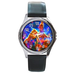 Cosmic Mind Round Leather Watch (silver Rim)