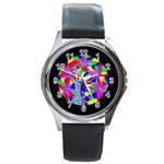 Star Seeker Round Leather Watch (Silver Rim) Front